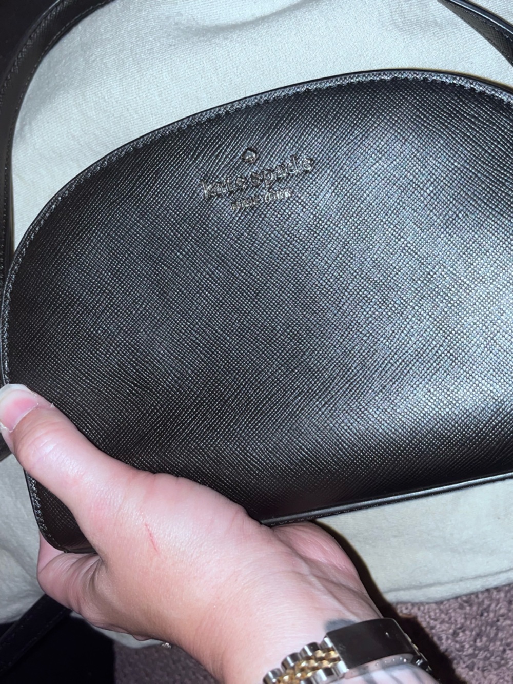 Kate Spade Black Saffiano Leather Dome Crossbody with Gold Logo